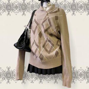Y2K Liz Claiborne brown & tan argyle sweater